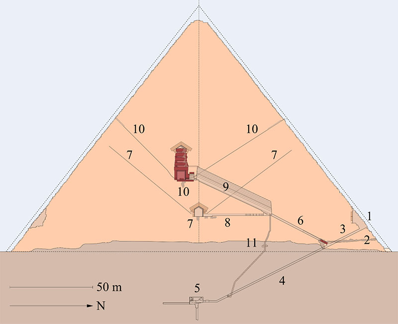 Przekrój piramidy Cheopsa, stan obecny