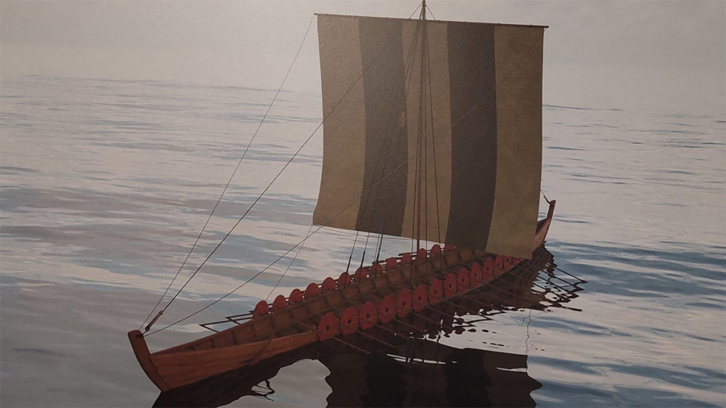 Rekonstrukcja wyglądu słowiańskiej łodzi bojowej z X wieku. Wizualizacja