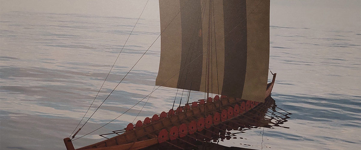 Rekonstrukcja wyglądu słowiańskiej łodzi bojowej z X wieku. Wizualizacja