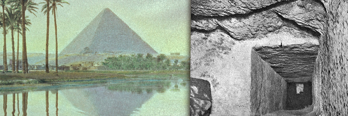 Z prawej: zejście do komory podziemnej pod piramidą Cheopsa
