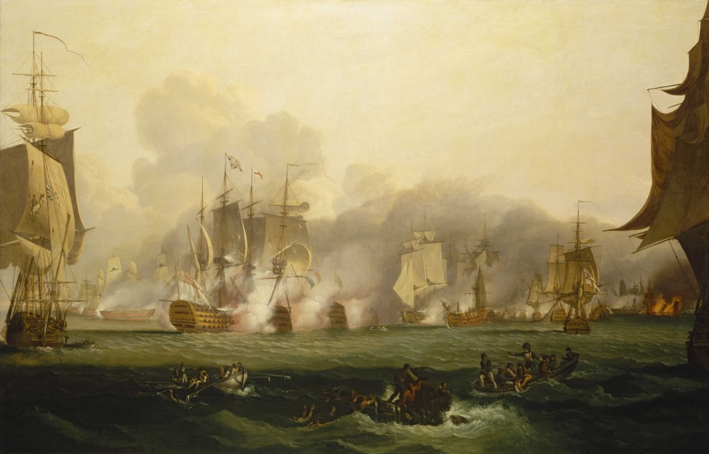 Bitwa pod Trafalgarem na obrazie Samuela Drummonda (domena publiczna).