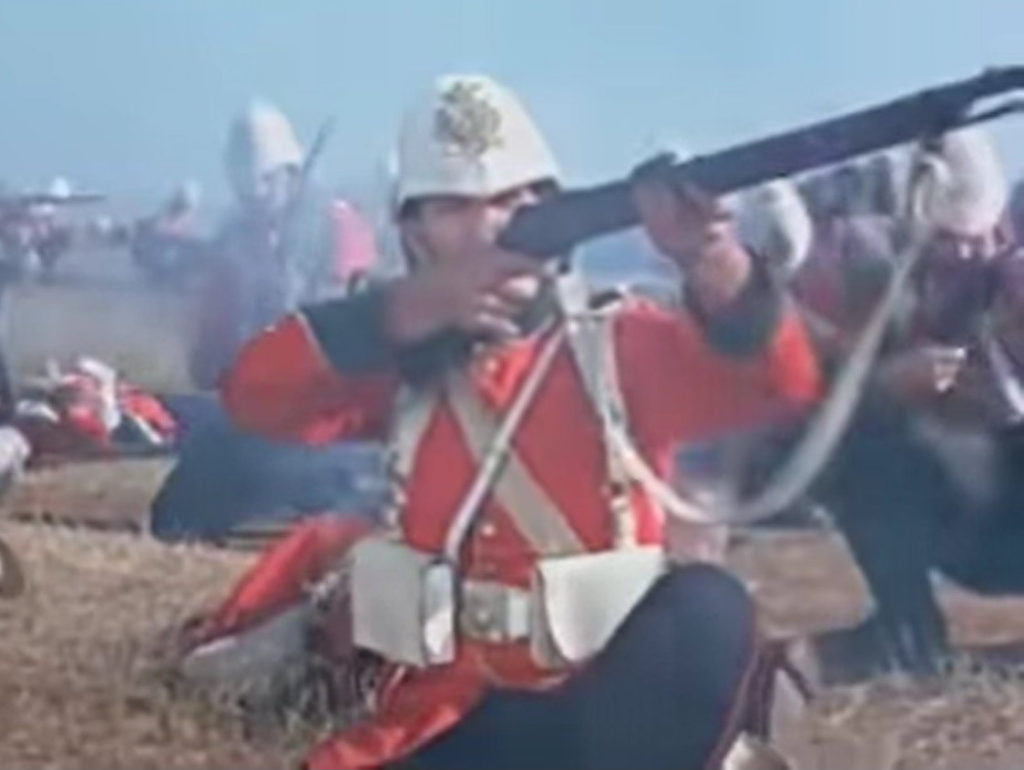 Brytyjscy żołnierze podczas bitwy nad Bronkhorstspruit. Kadr z filmu Majuba. Heuwel van Duiwe.