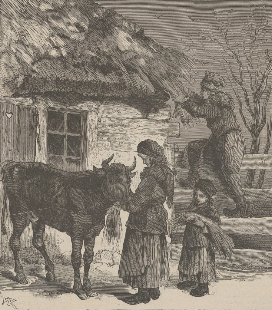 Ciężki tegoroczny przednówek. Rysunek Franciszka Kostrzewskiego z drugiej połowy XIX wieku (domena publiczna).