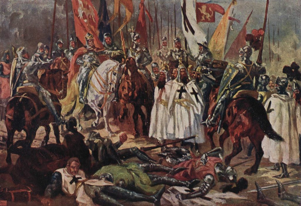 Łokietek po bitwie pod Płowcami w wyobrażeniu XIX-wiecznego artysty (domena publiczna).