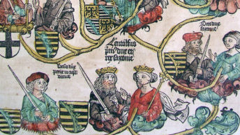 Pierwsze pokolenia dynastii ottońskiej na tablicy genealogicznej z końca XV wieku.