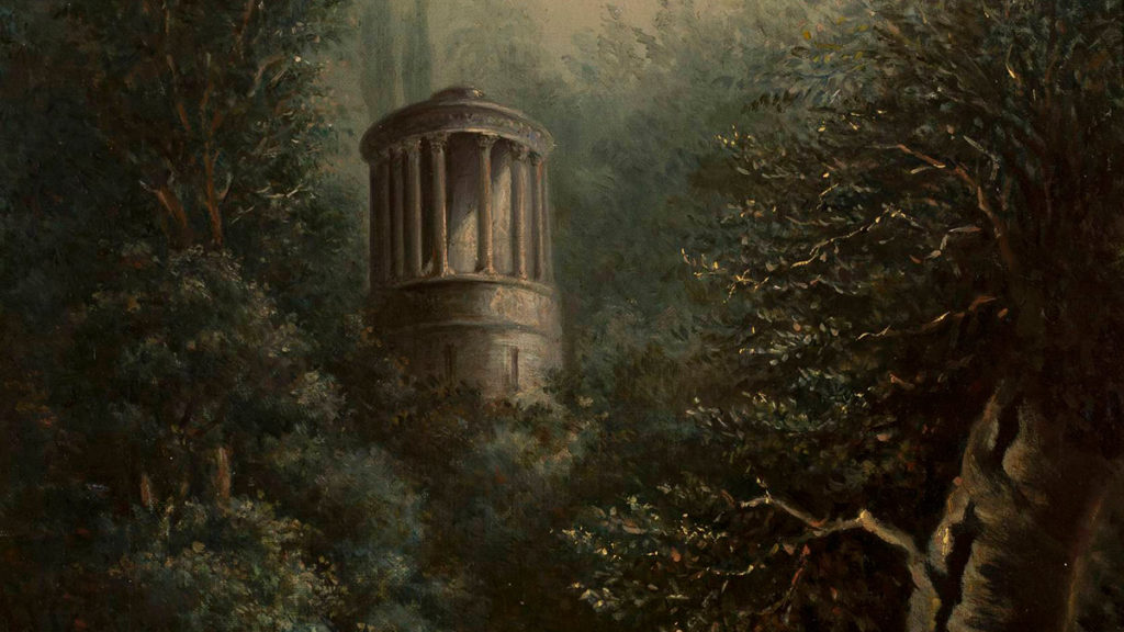 Widok na Świątynię Sybilli w Puławach. Fragment obrazu z drugiej połowy XIX wieku