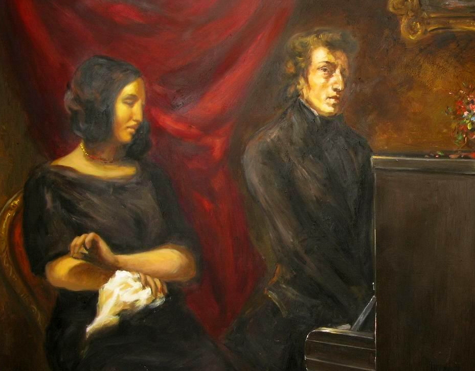 Wspólny portret Fryderyka Chopina i George Sand pędzla nieznanego autora (domena publiczna).