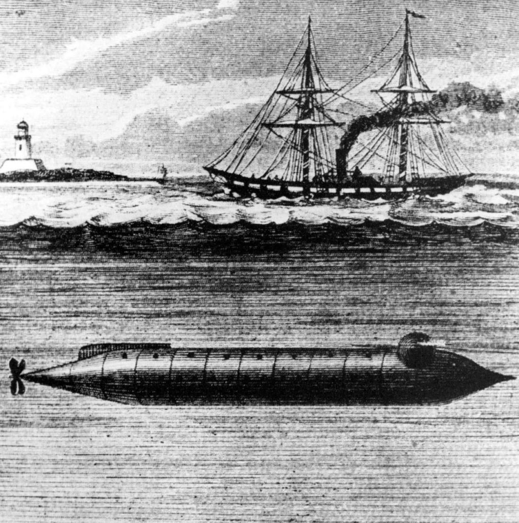 Zbudowany w 1862 roku amerykański okręt podwodny USS Alligator (domena publiczan).