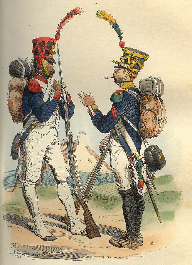 Żołnierze Wielkiej Armii na rysunku z 1808 roku (domena publiczna).