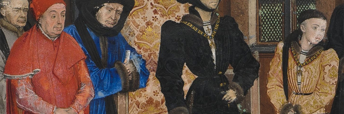 Dwór księcia Burgundii Filipa Dobrego. Iluminacja z połowy XV wieku