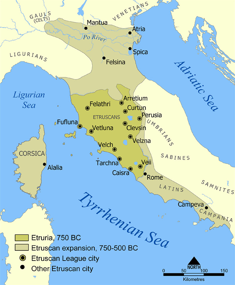 Pierwotne terytoria Etrusków i obszar ich ekspansji