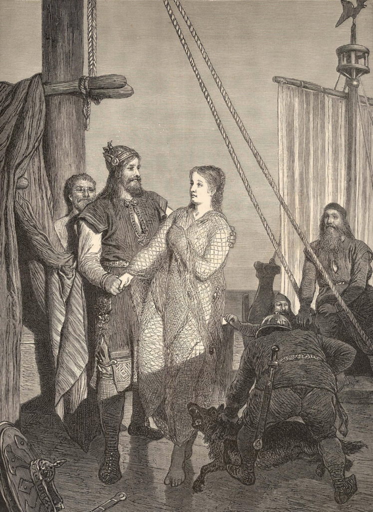 Ragnar ze swą drugą żoną Aslaug w wyobrażeniu Augusta Malmströma (domena publiczna).