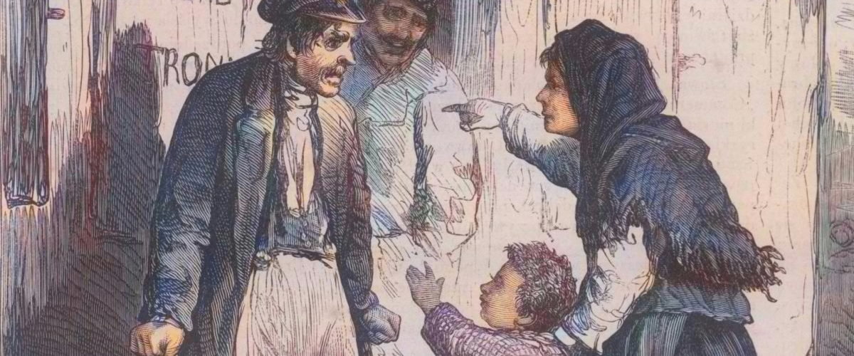 Żona prosi męża, by nie pił. Scena wiejska, rysunek XIX-wieczny.