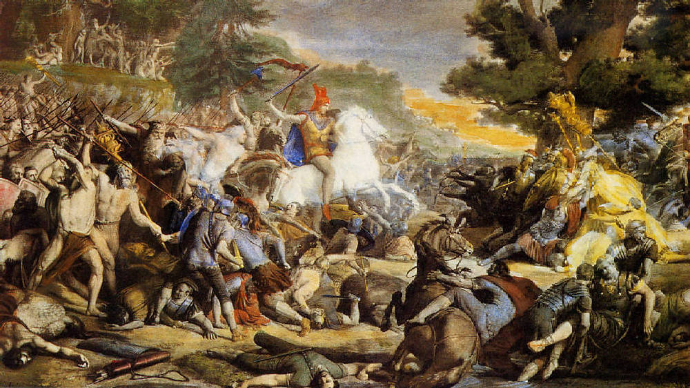 Bitwa w Lesie Teutoburskim na obrazie nieznanego XIX-wiecznego malarza (domena publiczna).