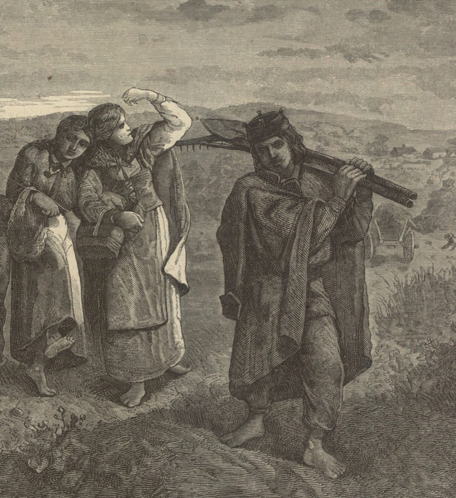 Chłopi wracający z pola na rysunku z drugiej połowy XIX wieku (domena publiczna).
