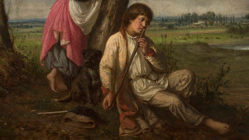Chłopska para na XIX-wiecznym obrazie Aleksandra Kotsisa.