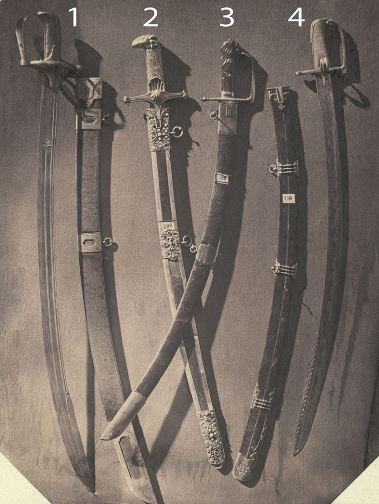 Przykłady szabel polskich eksponowanych w połowie XIX wieku na wystawie starożytności