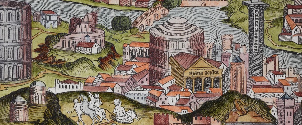 Rzym u schyłku średniowiecza. Fragment miniatury z tzw. Kroniki Norymberskiej