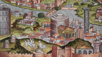 Rzym u schyłku średniowiecza. Fragment miniatury z tzw. Kroniki Norymberskiej