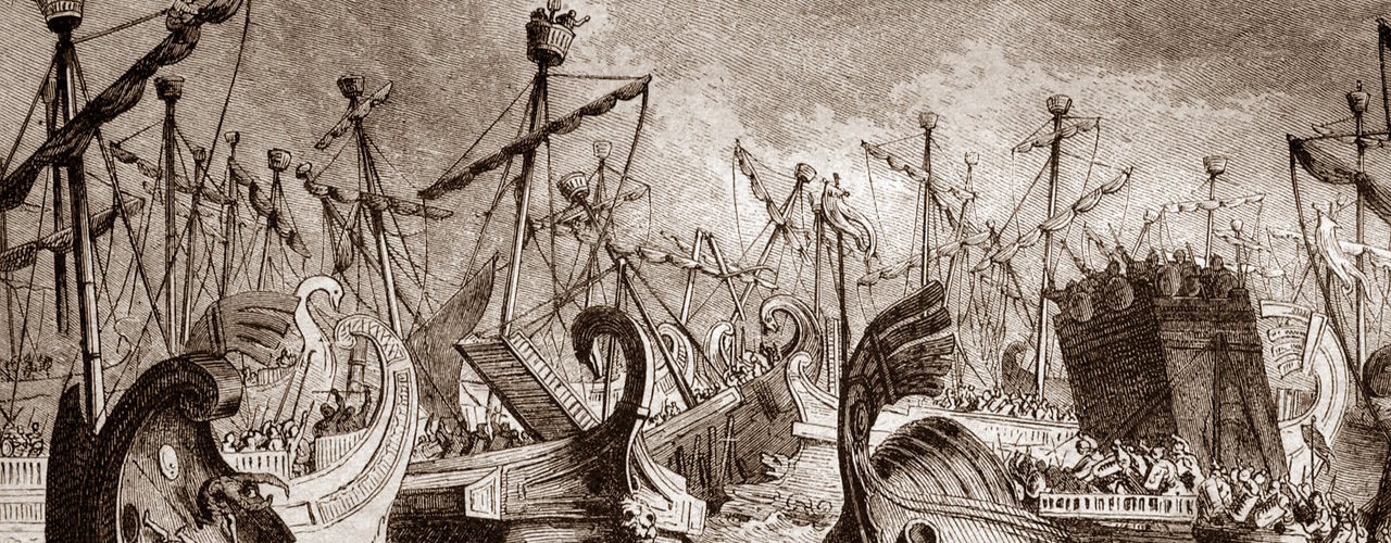 Bitwa koło wysp Egadzkich w wyobrażeniu XIX-wiecznego artysty (domena publiczna).