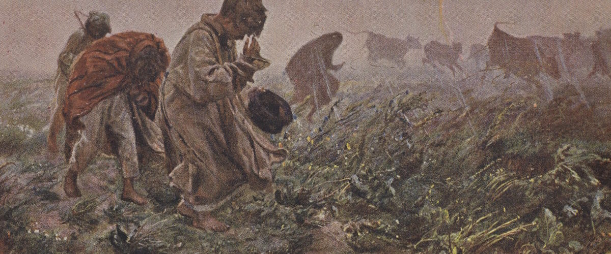 Chłopi w polu podczas burzy. Obraz J. Chełmońskiego.