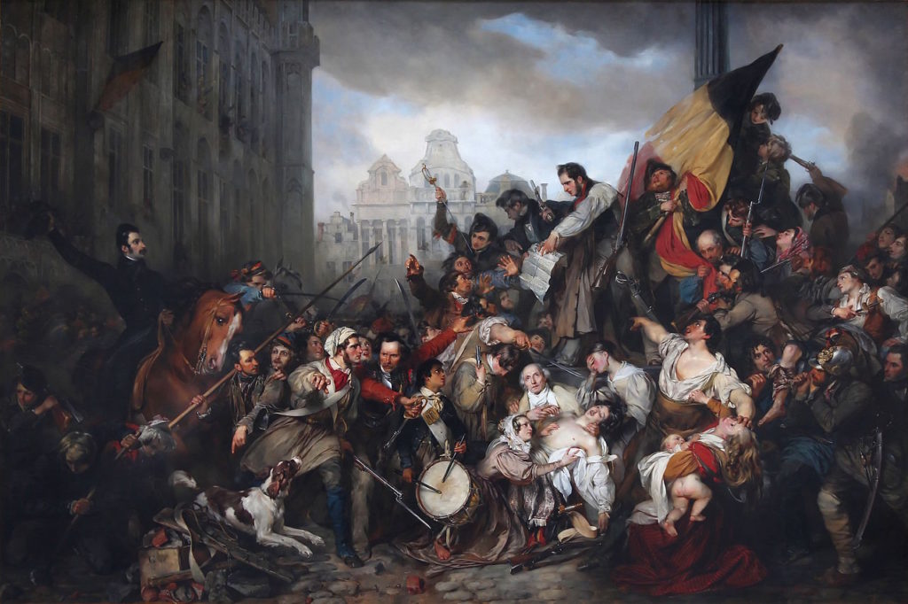 Epizod z belgijskiej rewolucji 1830. Obraz Gustaafa Wappersa (domena publiczna).