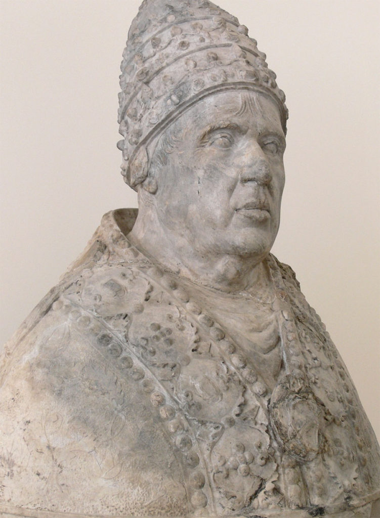 Papież Aleksander VI. Marmurowe popiersie z XV wieku.
