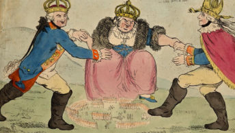 Władcy mocarstw rozbiorowych tańczą nad Polską.