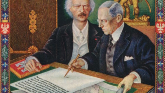 Ignacy Paderewski i Woodrow Wilson. Pocztówka z 1939 roku.