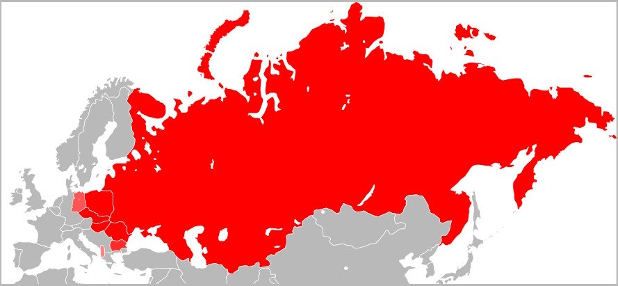 Mapa przedstawiająca państwa wchodzące w skład Układu Warszawskiego (Ssolbergj/CC BY 3.0).