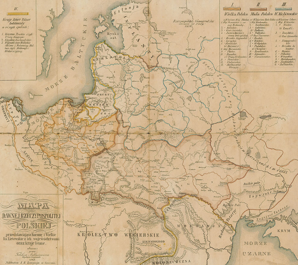 XIX-wieczna Mapa dawnej Rzeczypospolitej.