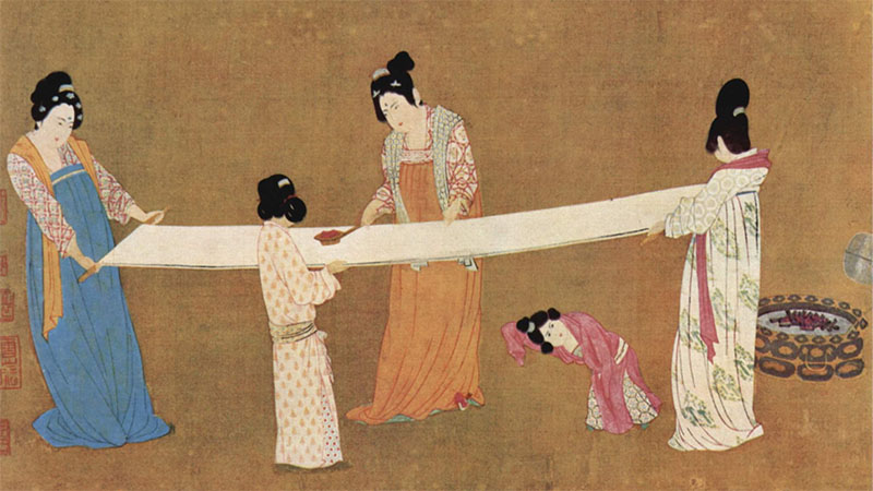 Chińskie kobiety i dzieci podczas pracy. Wyobrażenie z XII wieku.