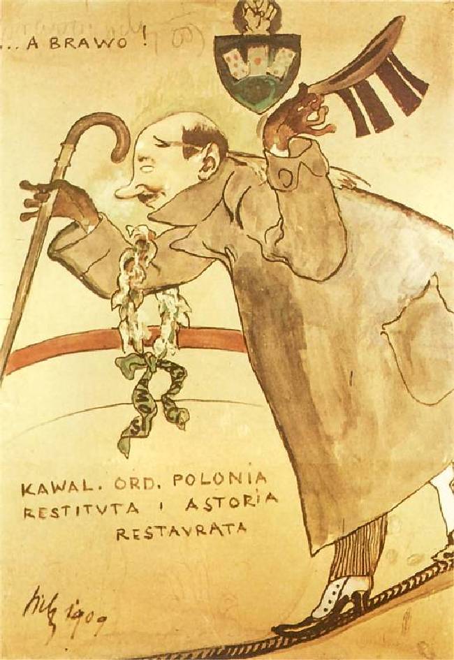 Karykatura przedstawiająca Kornela Makuszyńskiego z 1910 roku (Kazimierz Sichulski/domena publiczna).