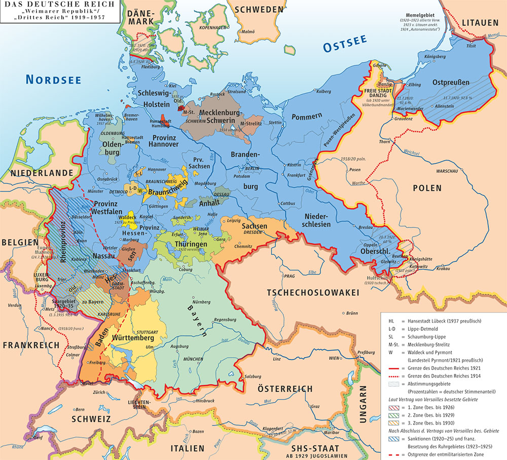 Mapa Republiki Weimarskiej. Niemcy w latach 1919-1937,