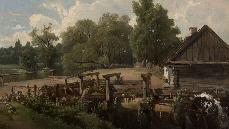 Młyn rzeczny. Obraz z XIX wieku.