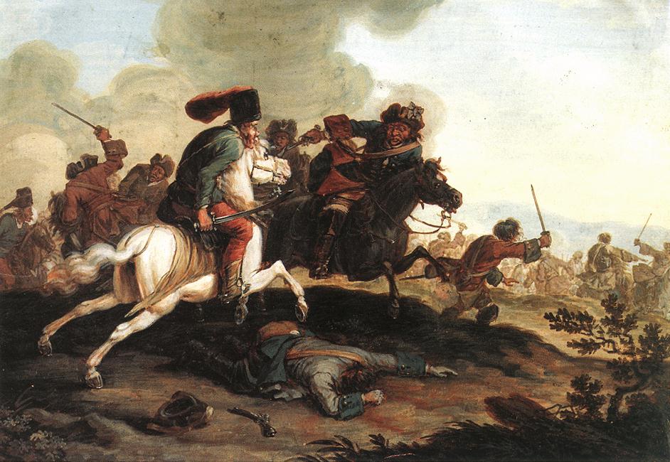 Walka kuruców ze zwolennikami Habsburgów na obrazie Georga Philippa Rugendasa (domena publiczna).