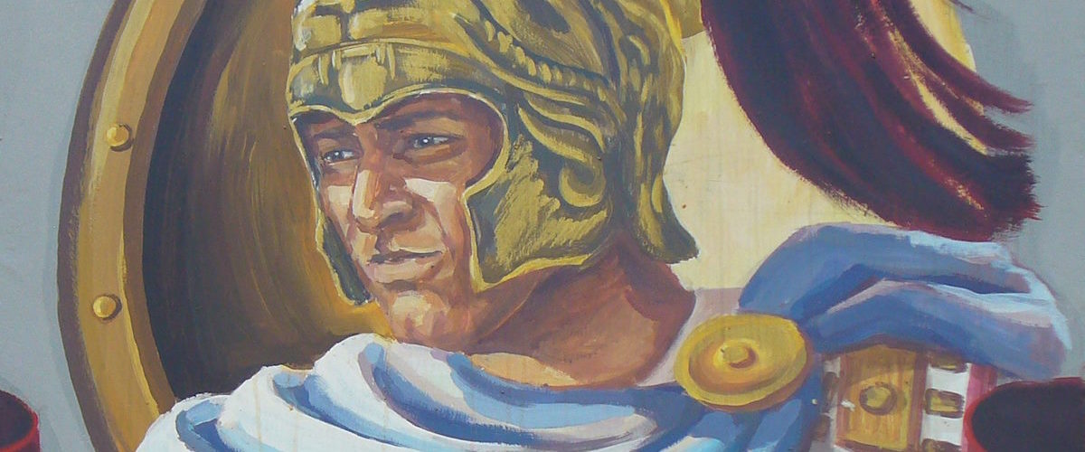 Współczesny mural w Akce z wyobrażeniem Aleksandra Wielkiego