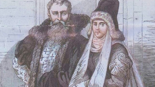XVI-wieczne małżeństwo szlacheckie. Rysunek Juliusza Kossaka