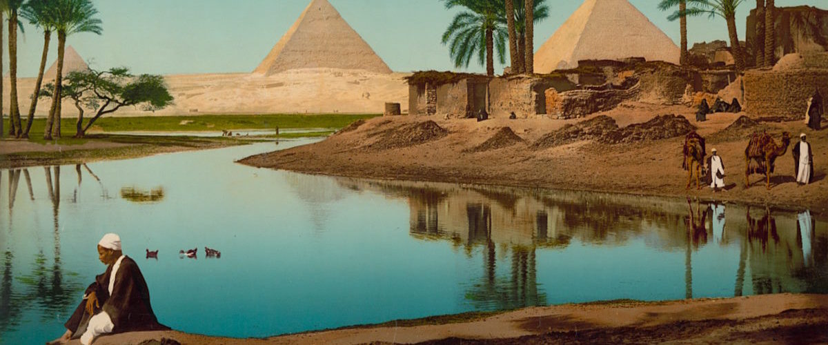 Zakola Nilu w rejonie Gizy. Fotografia z końca XIX wieku.