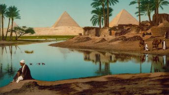 Zakola Nilu w rejonie Gizy. Fotografia z końca XIX wieku.