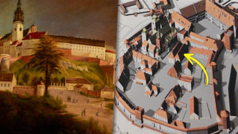 Budynek starostwa czyli dawny dom królewien na wizualizacji XVII-wiecznego Wawelu