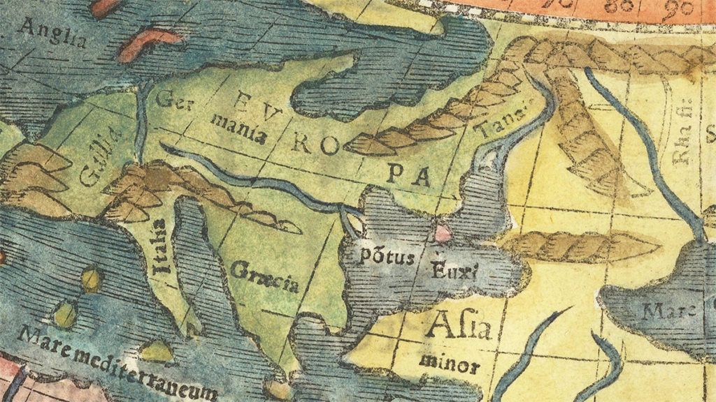 Fragment ptolemejskiej mapy Europy. Według rzymskiego wzoru z II wieku n.e