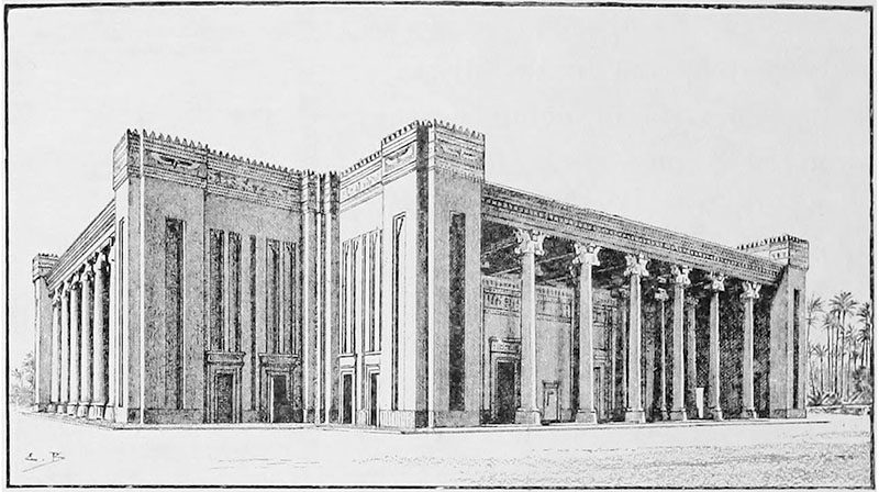 Klasyczna rekonstrukcja wyglądu pałacu w Suzie. Grafika z 1903 roku.