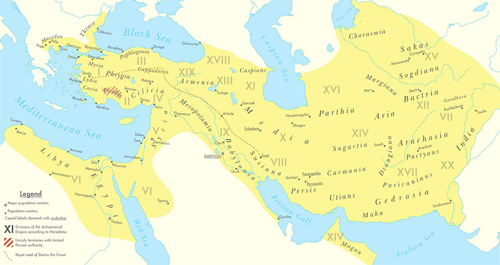 Mapa starożytnej Persji u szczytu ekspansji terytorialnej