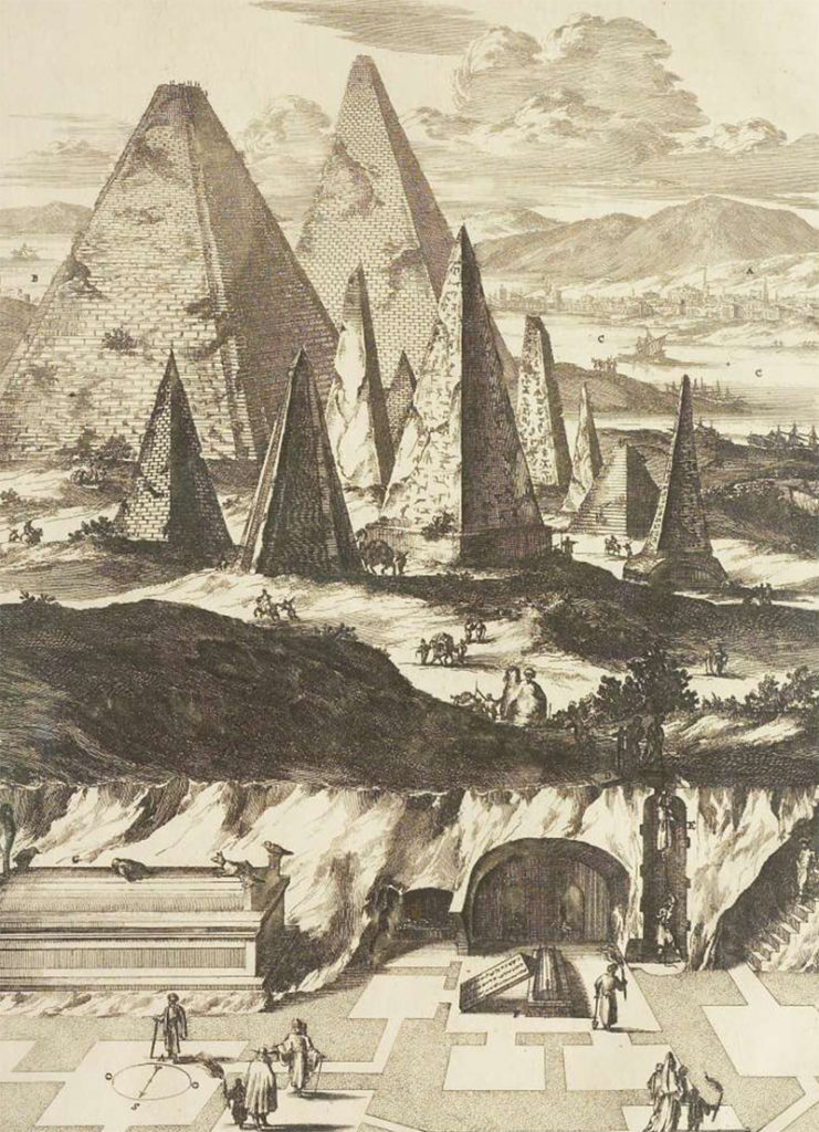 Piramidy w Gizie według Anthanasiusa Kirchera. Traktat Sphinx Mystagoga z 1676