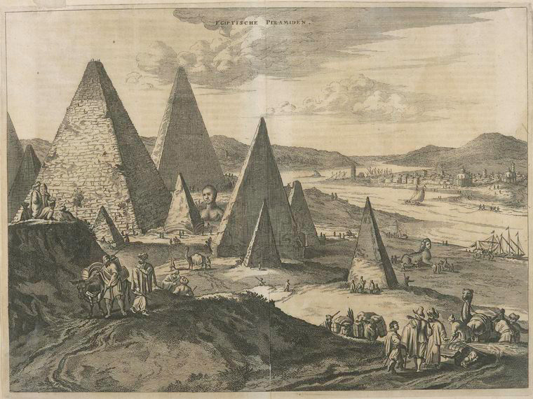 Piramidy według Olferta Dappera, grafika z 1670 roku.