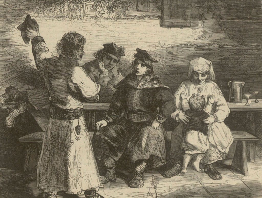 W karczmie. Rysunek z drugiej połowy XIX wieku (domena publiczna).