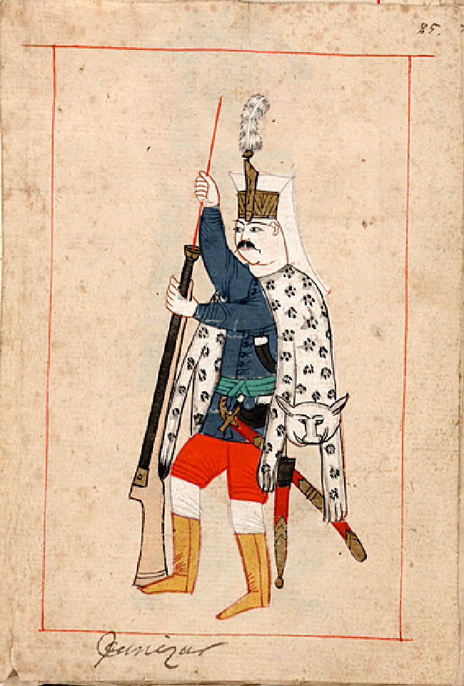Janczar na XVII-wiecznym tureckim rysunku (domena publiczna).