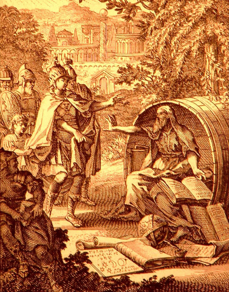 Aleksander Wielki i Diogenes. Rycina XVII-wieczna.