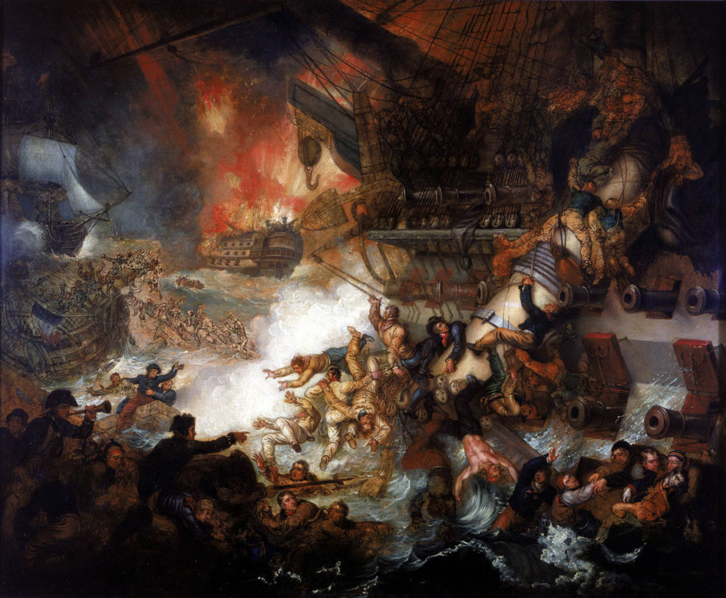 Bitwa na Nilu między francuską a brytyjską flotą (Mather Brown/domena publiczna).